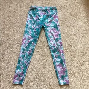 Athleta Girl Green and Purple Leggings Vibrant Tie-Dye Design
